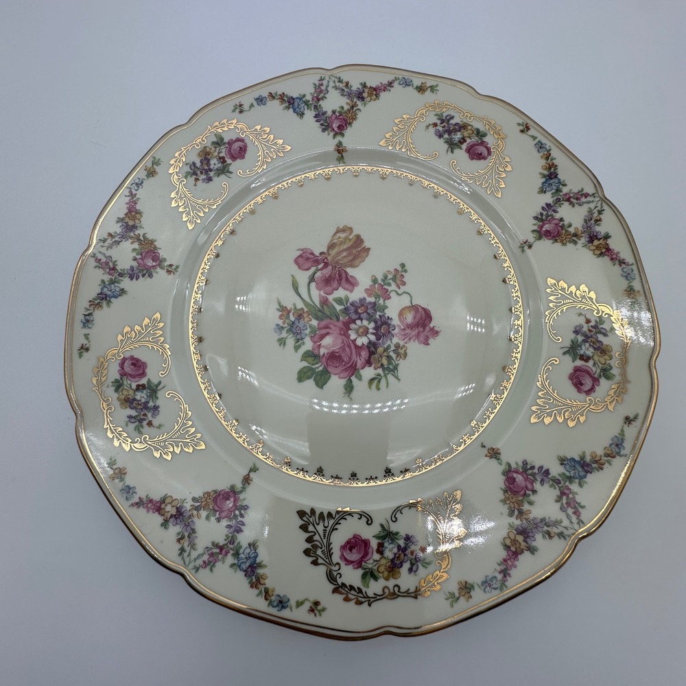 Baronet China Caprice Dinner Plate 10.75" Floral Gold Scalloped Czechoslovakia